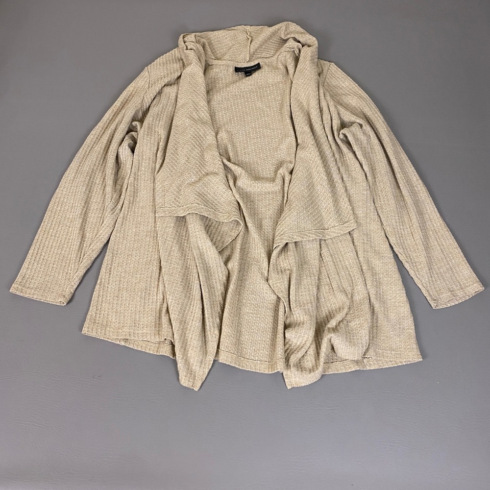 Lane Bryant Waterfall Cardigan Women's Size 18/20 Beige Waffle Knit Open Front